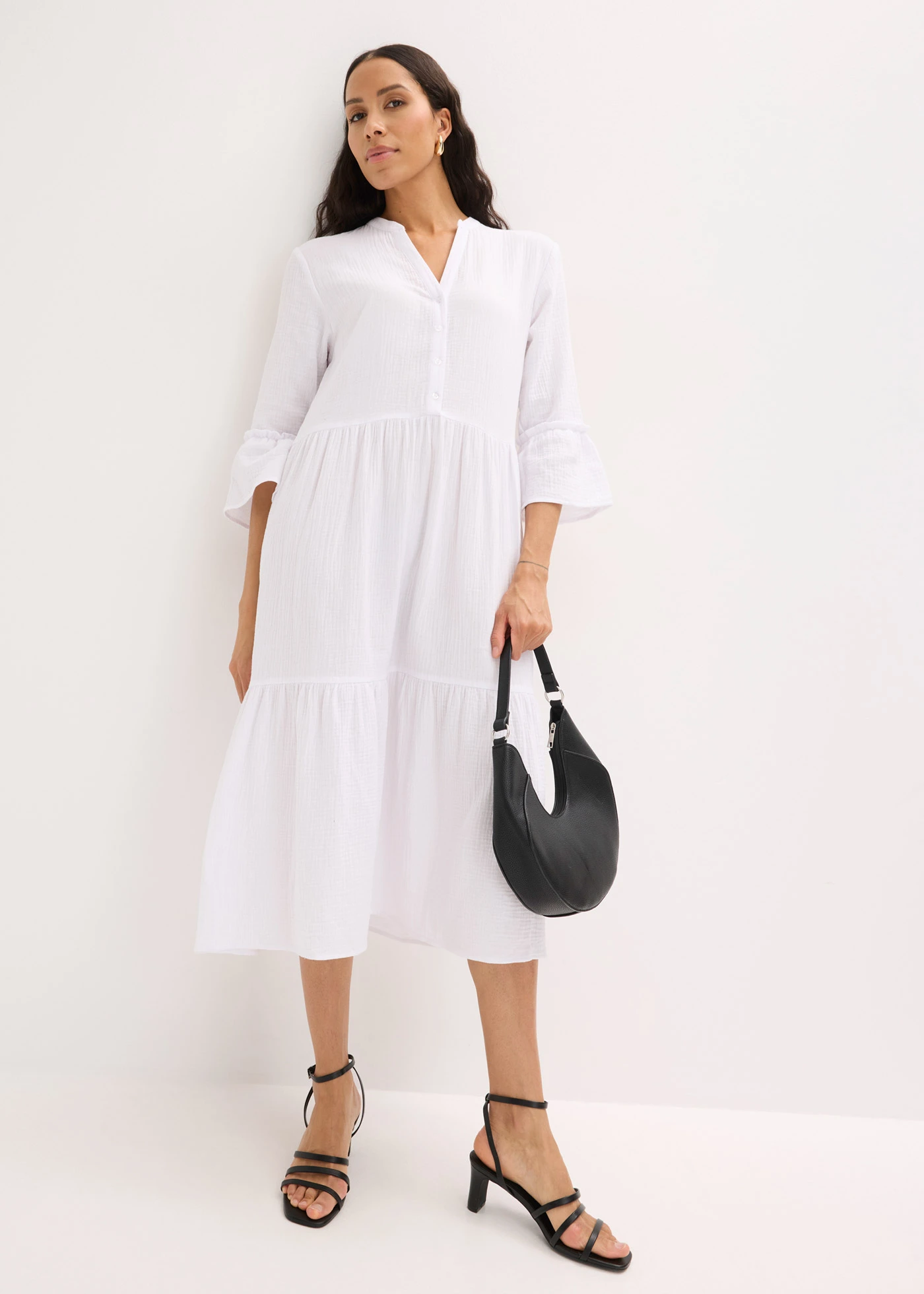 Rochie midi din muselină moale • alb • magazin bonprix