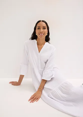 Robe midi en gaze de coton douce • blanc • Boutique bonprix