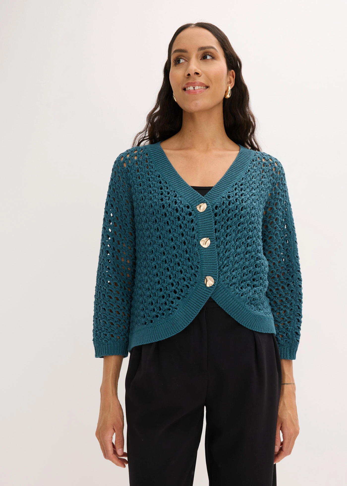 Cardigan ajouré 100% coton • vert poivre • Boutique bonprix