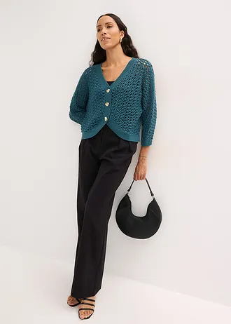 Cardigan ajouré 100% coton • vert poivre • Boutique bonprix