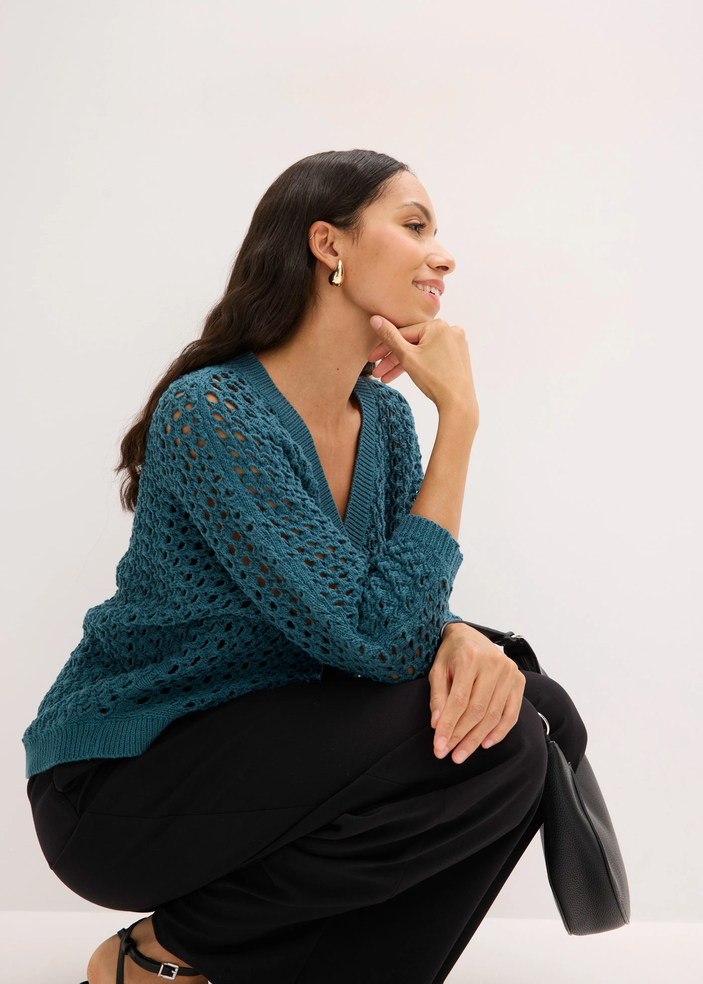 Ajour vest van puur katoen • pepergroen • bonprix online shop