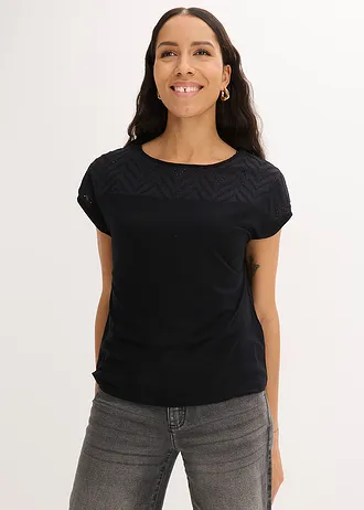T-shirt z haftem z miękkiej wiskozy • czarny • sklep bonprix