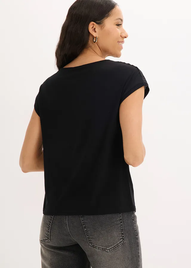 T-shirt en dentelle, en viscose douce • noir • product-page.page-title-suffix