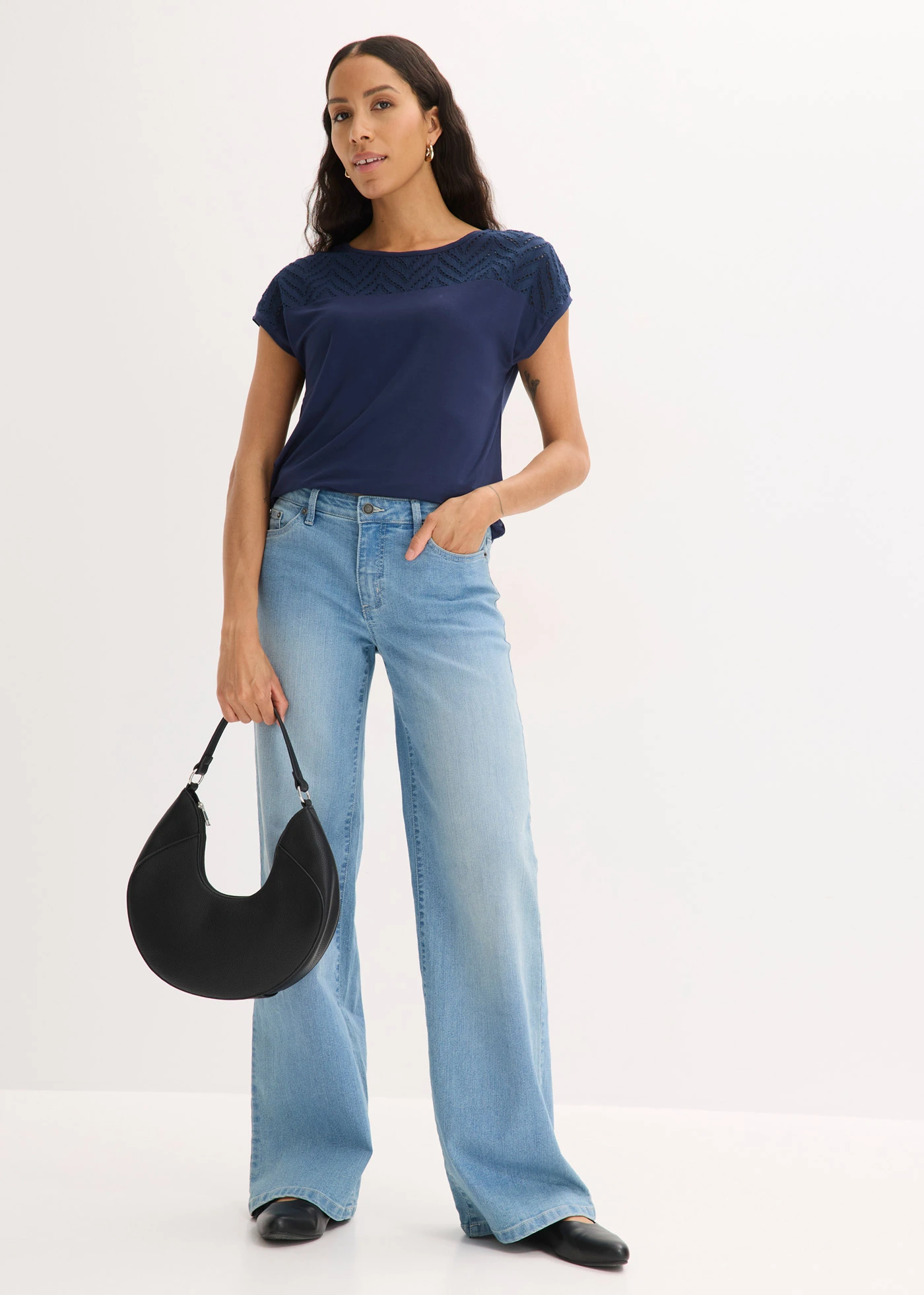 Kanten shirt van soepele viscose • donkerblauw • bonprix online shop