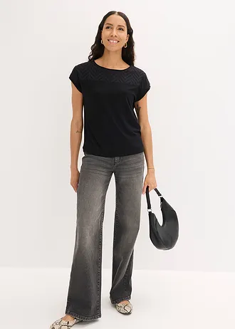 T-shirt en dentelle, en viscose douce • noir • Boutique bonprix