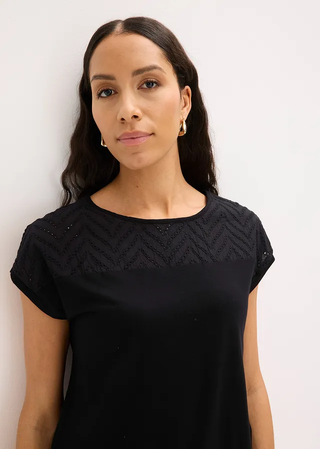 T-shirt en dentelle, en viscose douce • noir • product-page.page-title-suffix