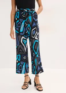 Kalhoty Culotte se splývavé viskózy, barva: černo-modrá s grafickým potiskem