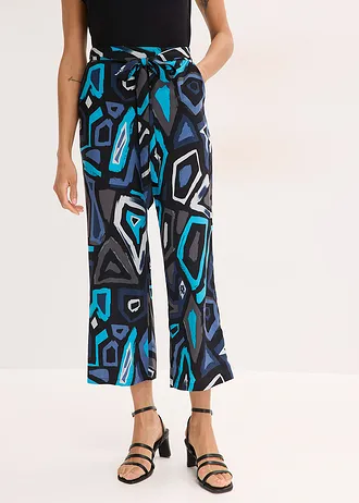 Culotte nohavice z padavej viskózy • čierna-modrá grafická potlačená • obchod bonprix