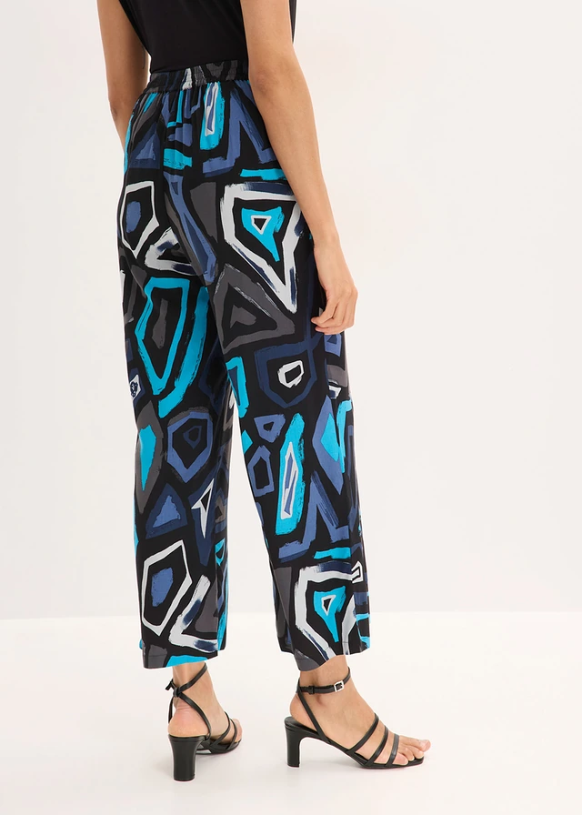 Jupe-culotte en viscose fluide, Couleur: noir/bleu graphique