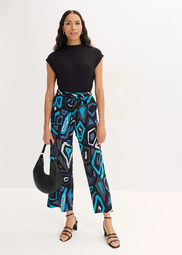 Jupe-culotte en viscose fluide, Couleur: noir/bleu graphique