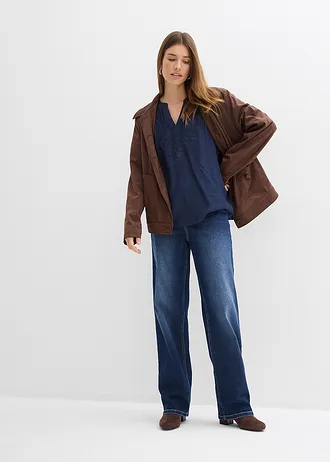 Blouse manches courtes, effet froissé, Couleur: bleu foncé