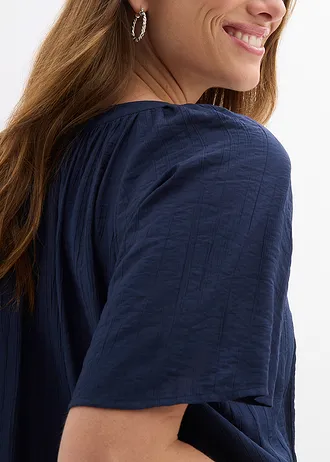 Blouse met korte mouwen van gestructureerde crinkle • donkerblauw • bonprix online shop
