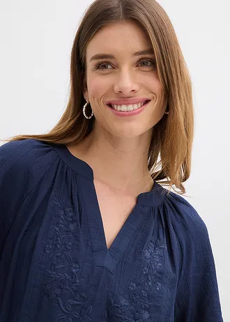 Blouse manches courtes, effet froissé • bleu foncé • Boutique bonprix