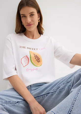 T-shirt z czystej bawełny organicznej • biały z nadrukiem • sklep bonprix