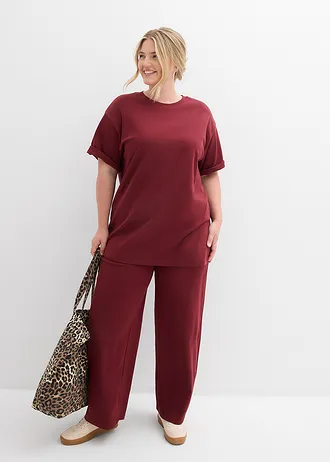 Wijde jersey broek van interlock, Kleur: robijnrood