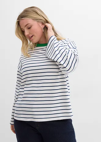 Longsleeve van biologisch katoen, Kleur: wit-diepblauw-grasgroen