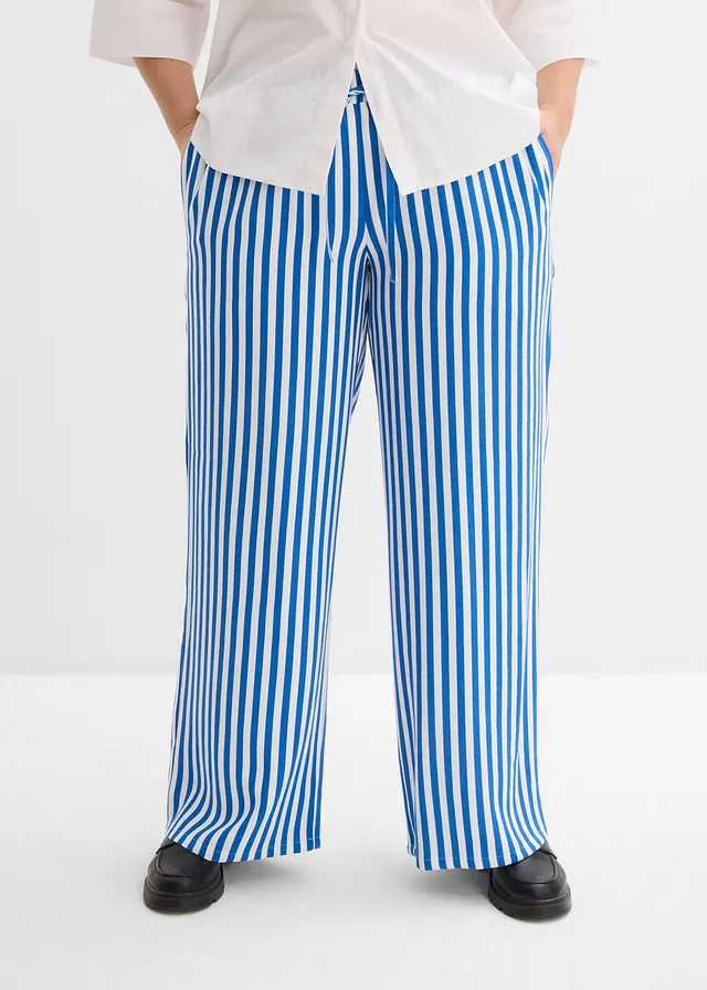 Pantalon large à pinces, fluide, Couleur: bleu arctique/blanc