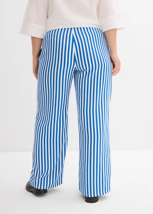 Pantalon large à pinces, fluide, Couleur: bleu arctique/blanc