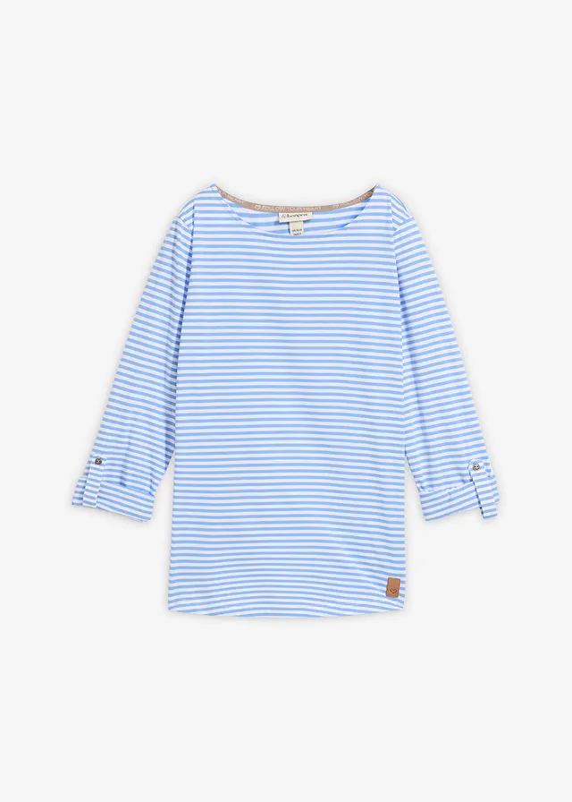 Longsleeve van puur katoen • middenblauw-wit gestreept • bonprix online shop