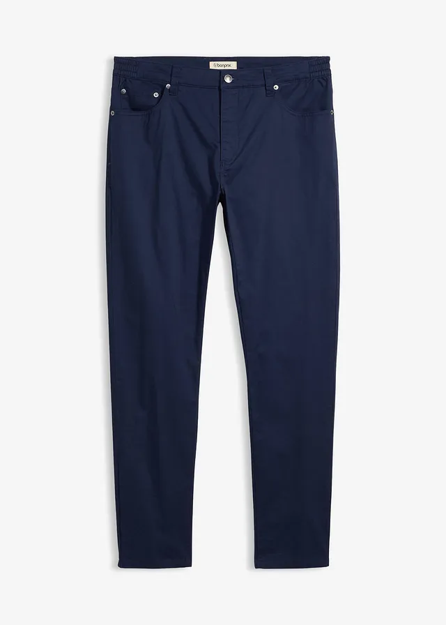 Pantalon fuselé extensible à taille élastiquée, regular, Couleur: bleu foncé