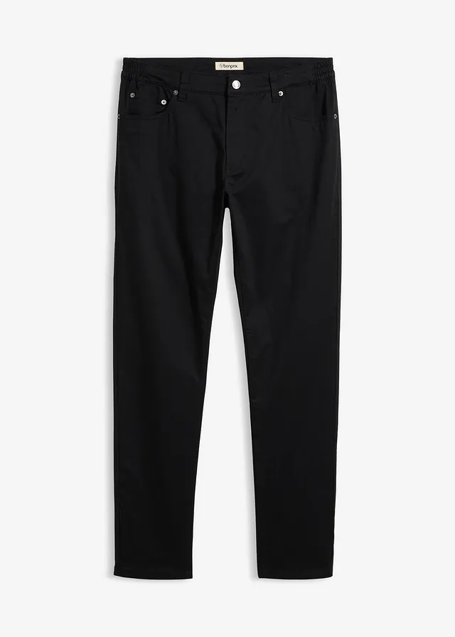 Regular fit stretch broek met comfortband, tapered, Kleur: zwart
