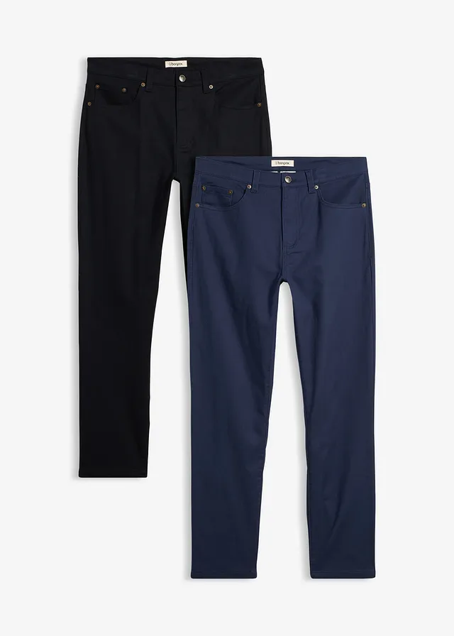 Lot de 2 pantalons extensibles, Couleur: bleu foncé/noir
