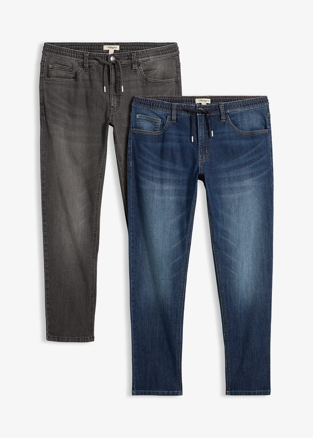 Vékony, regular Fit sztreccsfarmer, elasztikus derékpánttal, Straight (2 db-os csomag)