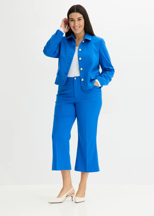 Pantalon 7/8 évasé avec bouton décoratif, Couleur: bleu arctique