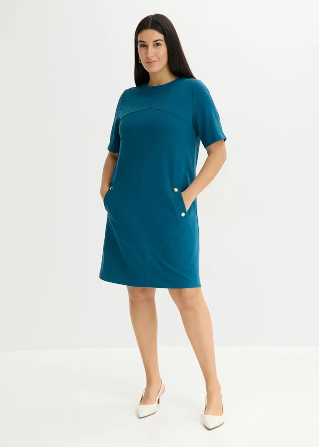 Kokerjurk met elastan, Kleur: blauwpetrol
