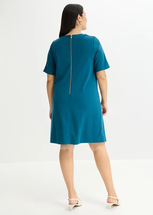 Kokerjurk met elastan, Kleur: blauwpetrol
