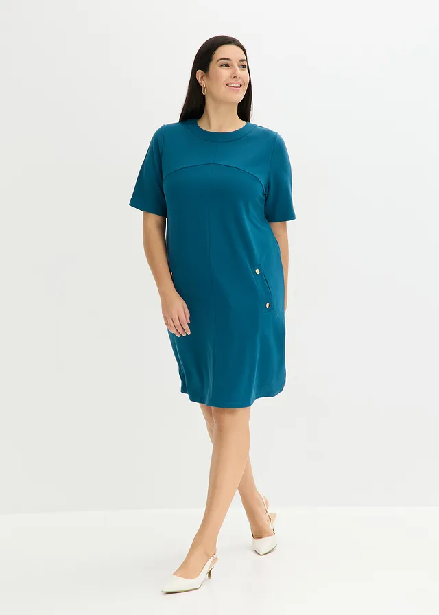Kokerjurk met elastan, Kleur: blauwpetrol