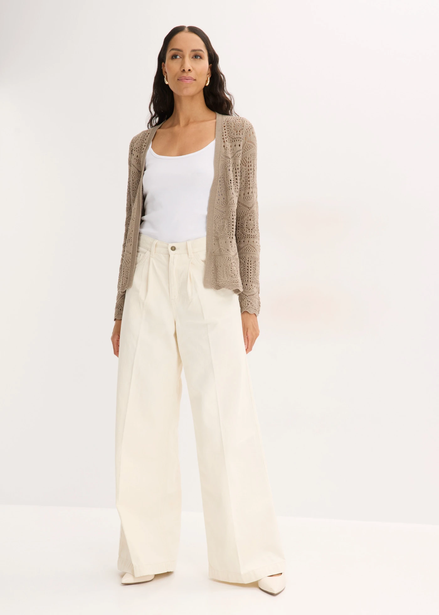 Ażurowy sweter bez zapięcia • brunatny • sklep bonprix