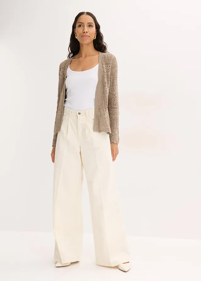 Gilet en maille ajourée taupe