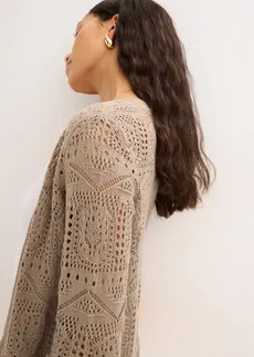 Ażurowy sweter bez zapięcia • brunatny • sklep bonprix