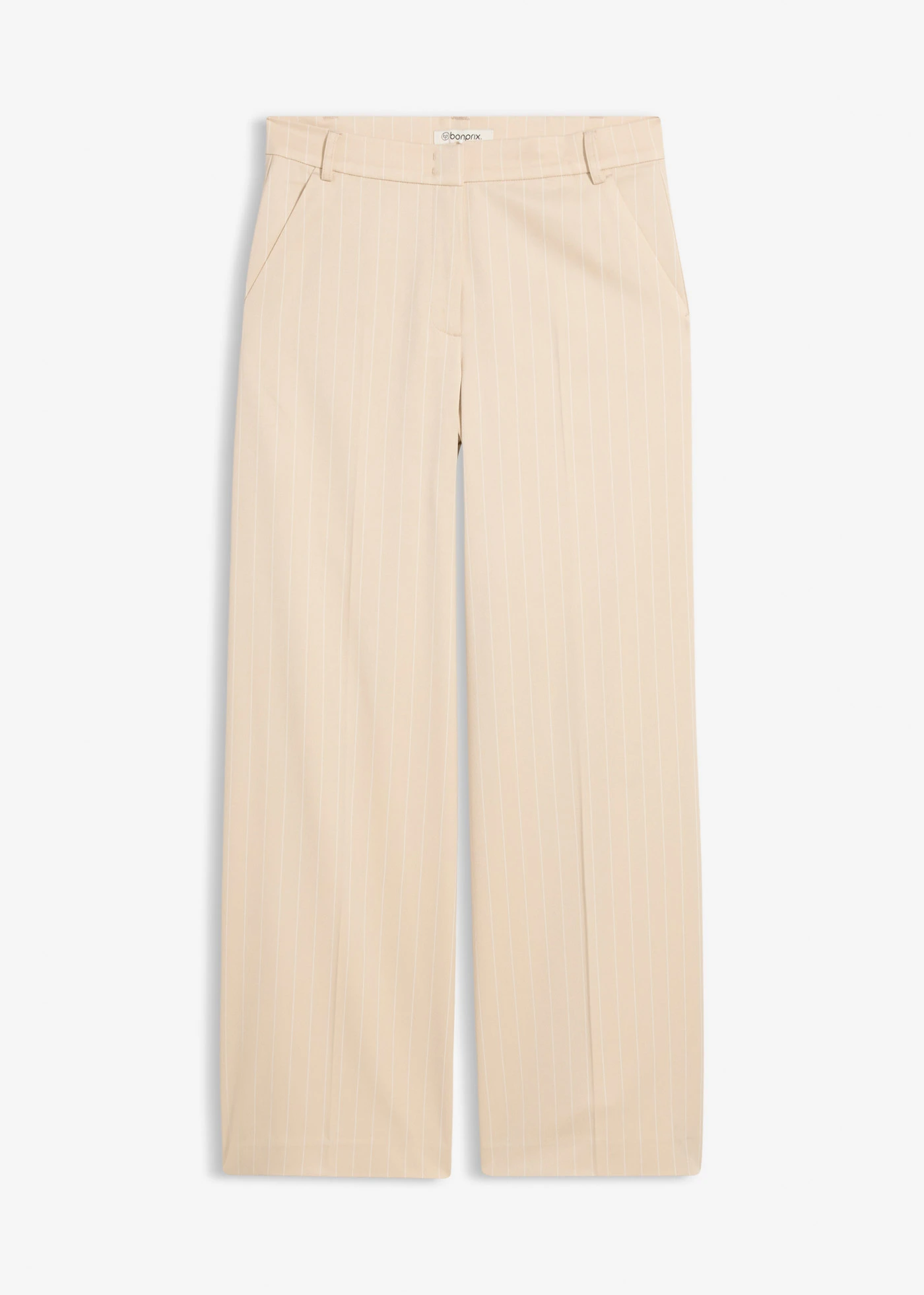 Pantalon large à pinces et rayures tennis • sable clair/blanc rayé • Boutique bonprix