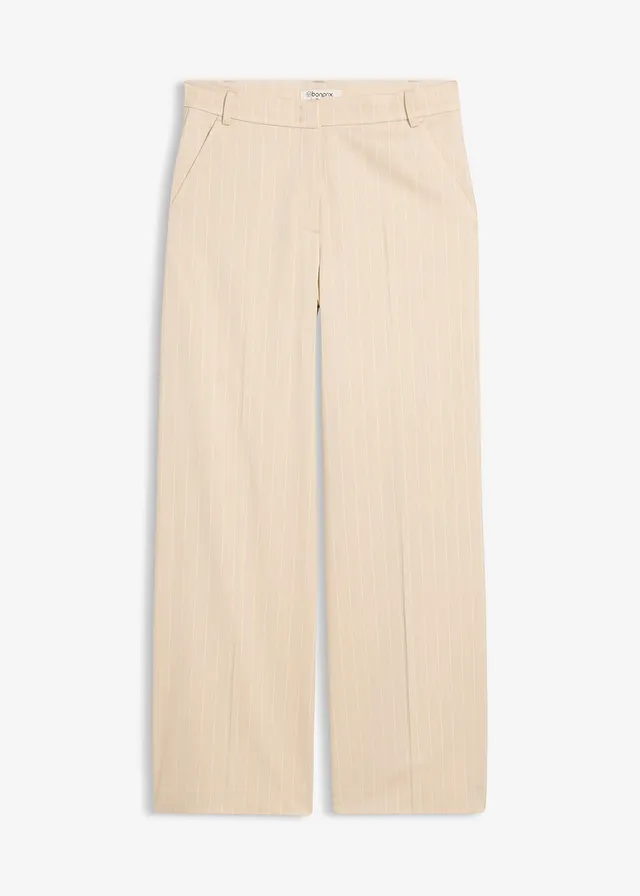 Pantalon large à pinces et rayures tennis, Couleur: sable clair-blanc rayé