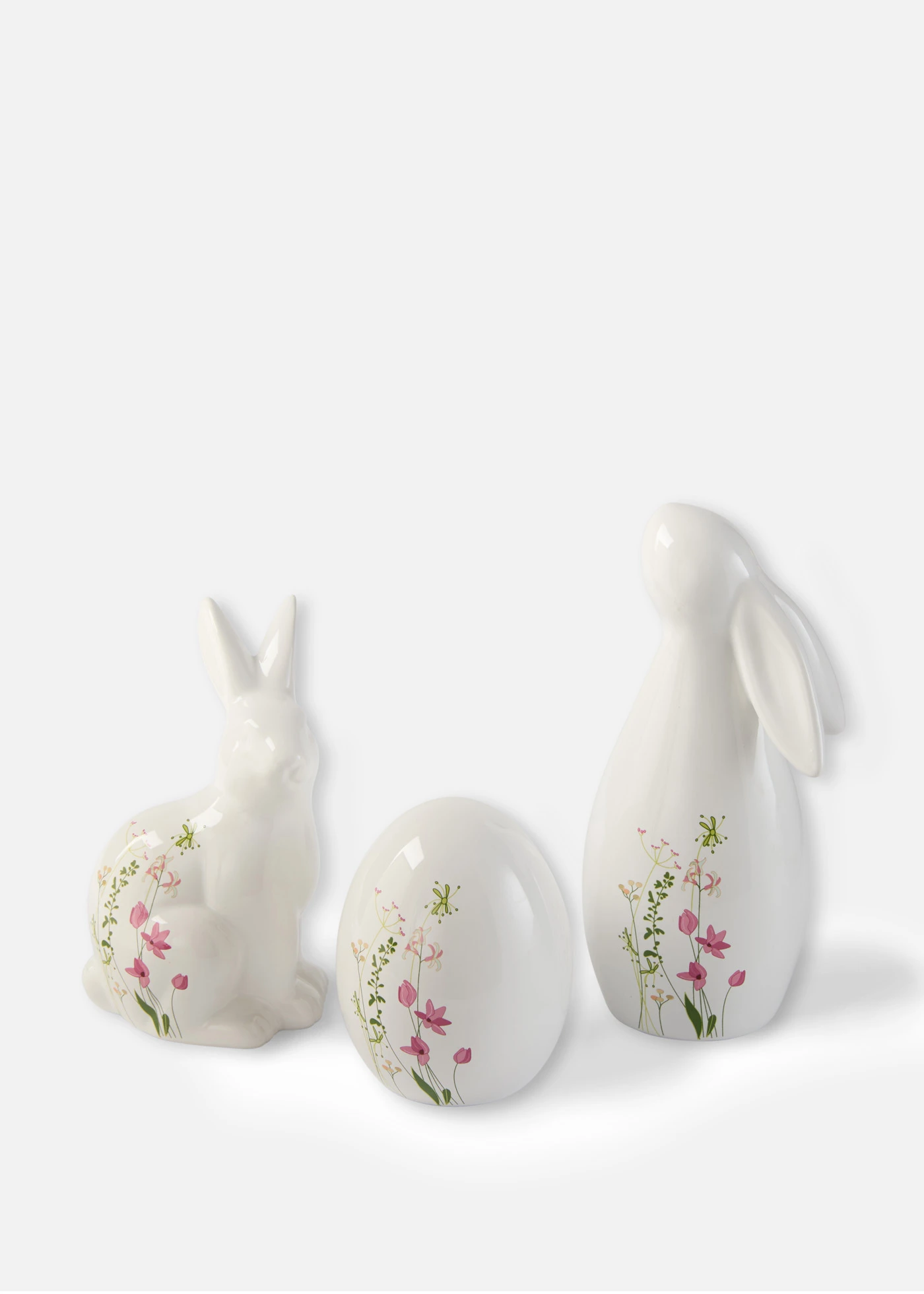 Decoratieve figuren bestaande uit hazen en een gebloemd ei (3-delig) • wit • bonprix online shop