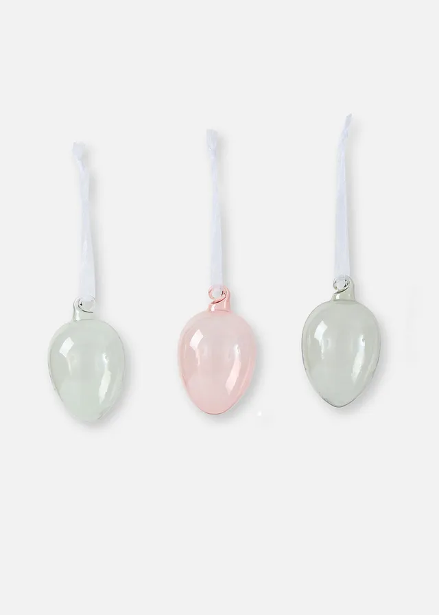 Lot de 6 œufs à suspendre en verre, Couleur: gris foncé-rose-gris clair