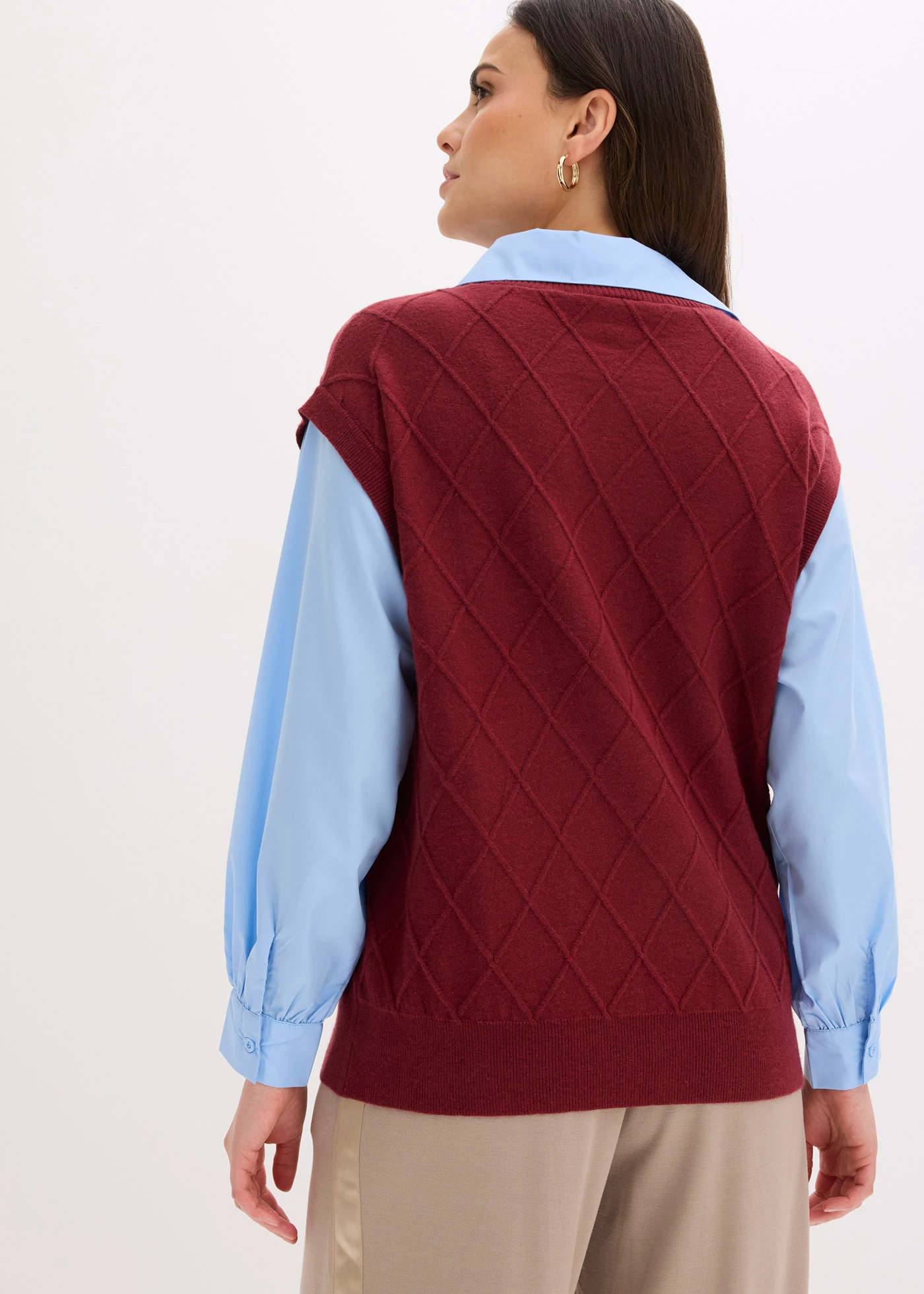 Spencer met blouse-inzetstuk en katoen • robijnrood-lichtblauw • bonprix online shop