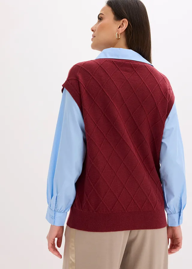 Pull sans manches à empiècement chemisier en coton • rouge rubis-bleu clair • product-page.page-title-suffix