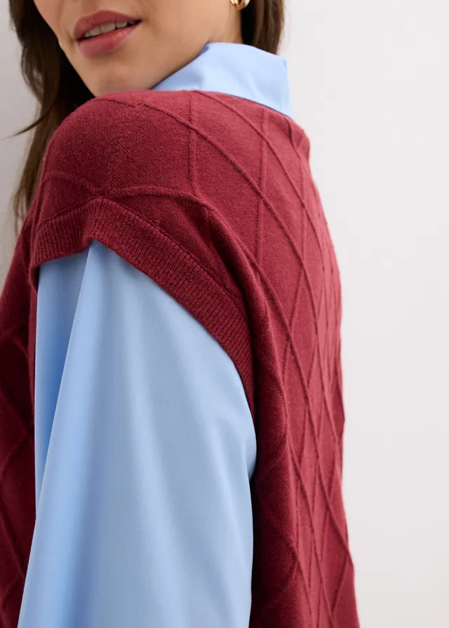 Vestă cu inserție tip cămașă, din material cu bumbac • roșu-rubiniu-bleu • magazin bonprix