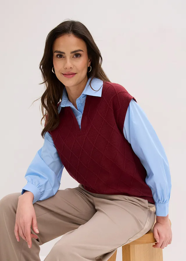 Spencer met blouse-inzetstuk en katoen • robijnrood-lichtblauw • product-page.page-title-suffix