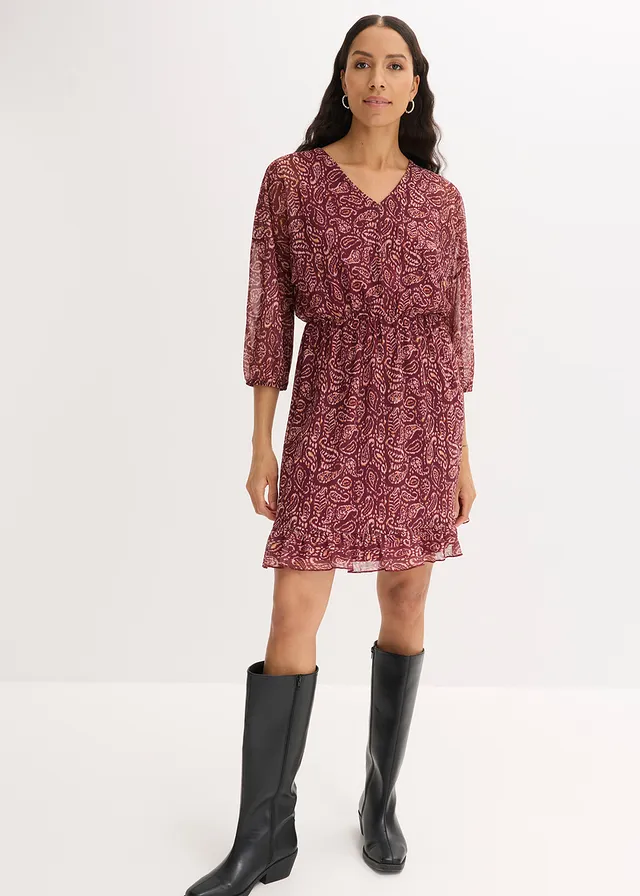Robe en jersey et mesh fin • rouge rubis imprimé • product-page.page-title-suffix