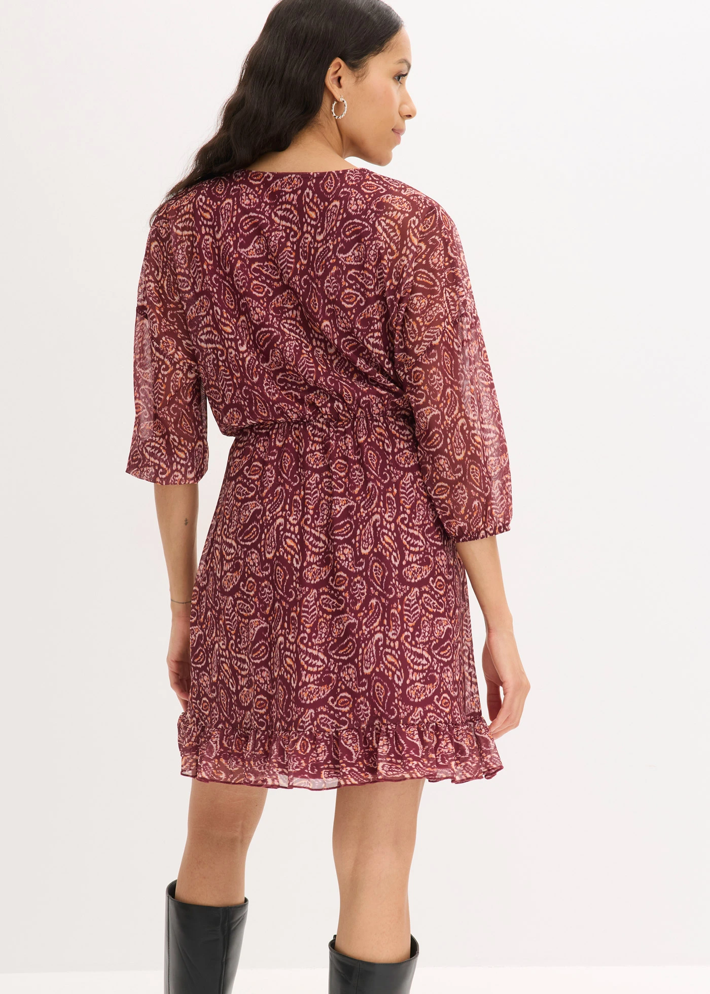 Jersey jurk van fijn mesh • robijnrood gedessineerd • bonprix online shop