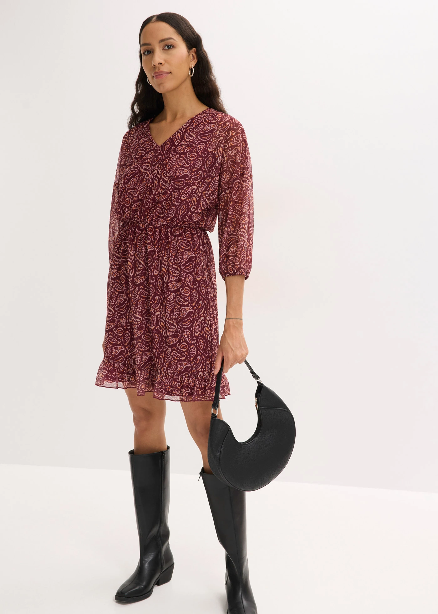 Jersey jurk van fijn mesh • robijnrood gedessineerd • bonprix online shop