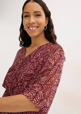 Džersejové šaty z jemnej sieťoviny • rubínovo červená potlačená • obchod bonprix