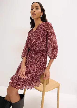 Jersey jurk van fijn mesh • robijnrood gedessineerd • bonprix online shop