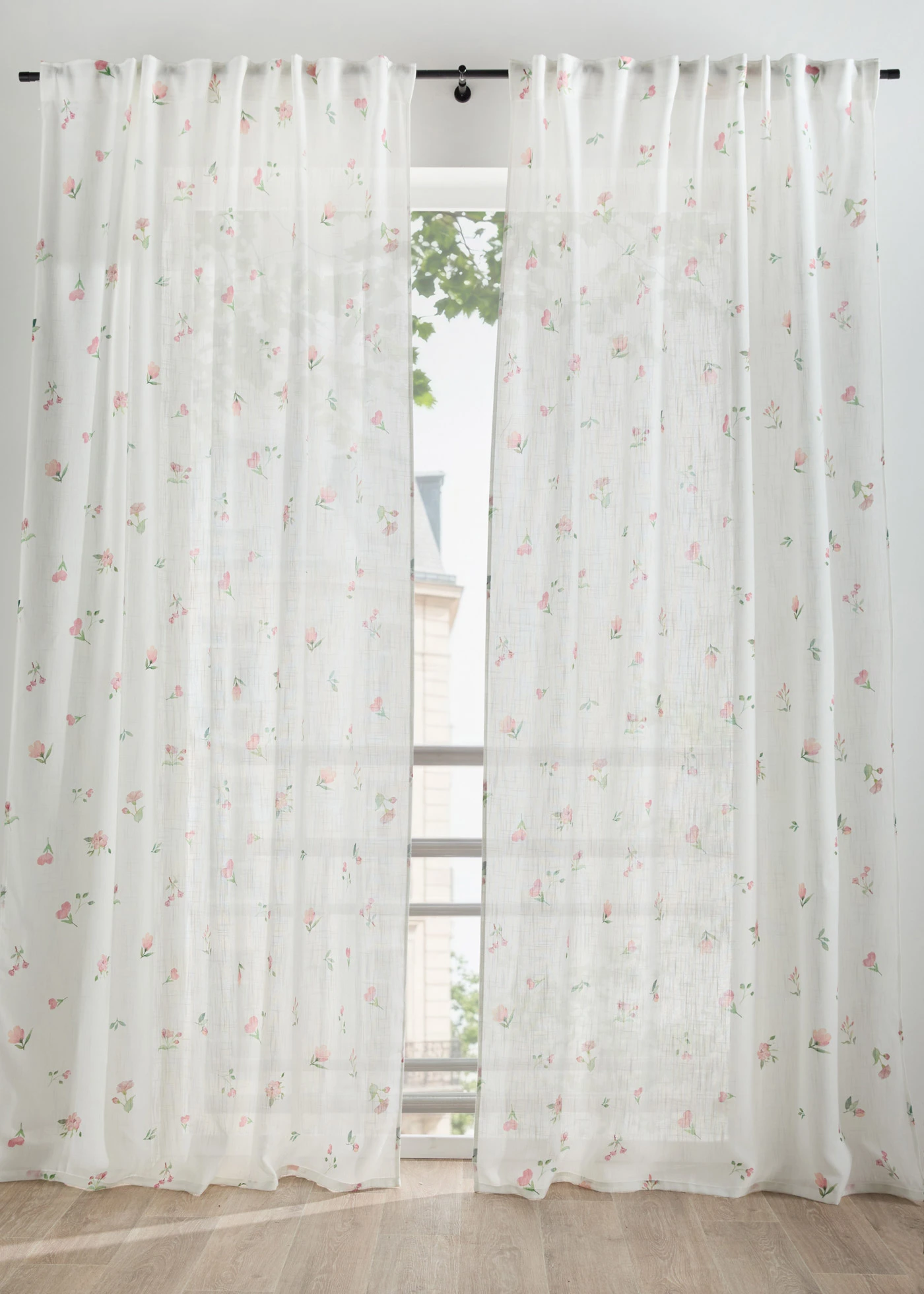 Perdea cu imprimeu floral (1buc/pac) • alb-roz deschis • magazin bonprix