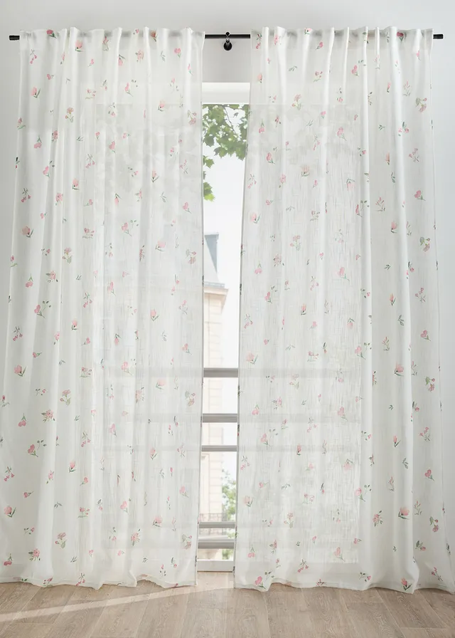 Perdea cu imprimeu floral (1buc/pac) • alb-roz deschis • magazin bonprix
