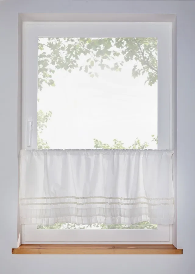 Brise-bise en coton à volants • crème • Boutique bonprix